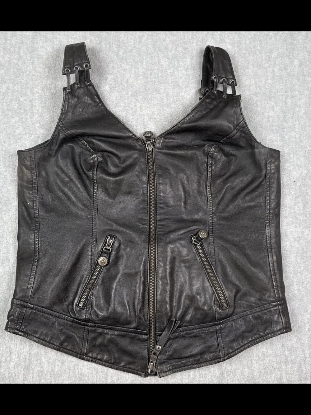 Vintage Harley-Davidson Black Leather Zip Top Vest